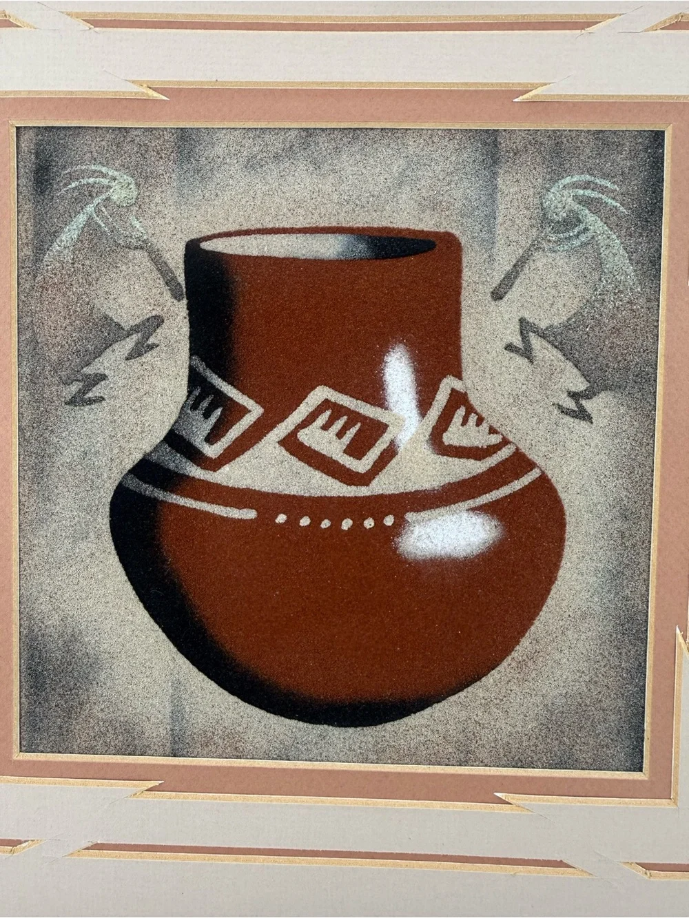 Herman Tyler Jr Authentic Navajo Sandpainting Framed Pottery Kokopelli 14X14 EUC